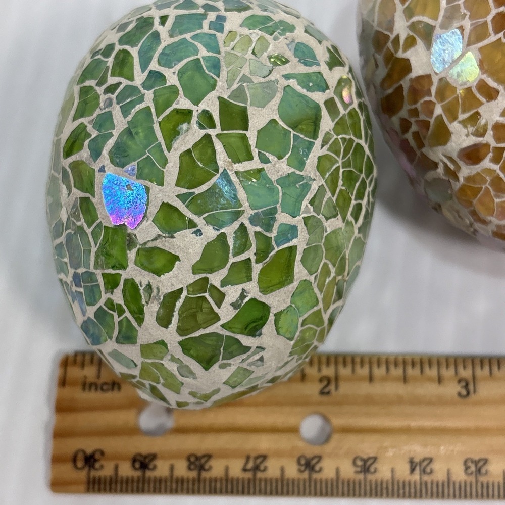 Multi Colored Mosaic Crackle Glass Egg Iridescent Ocean Spring Beach Pastel - Picture 7 of 14